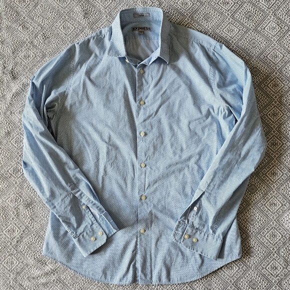 Express Men's‎ Blue Pattern Button Down Fitted Casual Dress Shirt Large - Picture 1 of 14